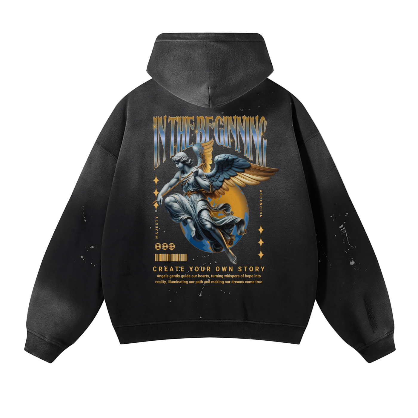 Angel Vintage Wash Frayed Fleece Hoodie - 360 GSM