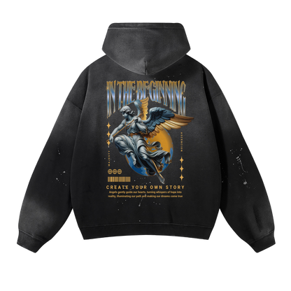 Angel Vintage Wash Frayed Fleece Hoodie - 360 GSM